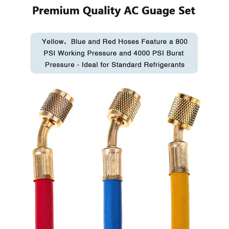 Shikha 5FT AC Diagnostic Manifold Freon Gauge Set for R410A R404A R22 R134A R12 R22 and R502 Refrigerant AC House Air Condition HVAC 60" - Image 3